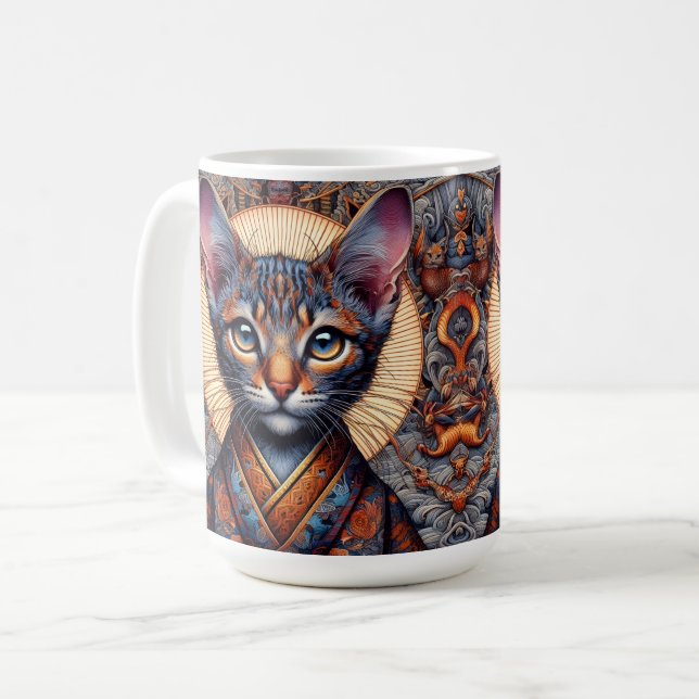 Regale Mythisch Verziert Fantasy Katze Kaffeetasse (Vorderseite Links)