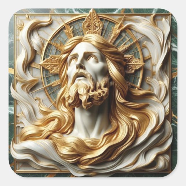 Regale Reverenz Jesus in Gold Quadratischer Aufkleber (Vorderseite)