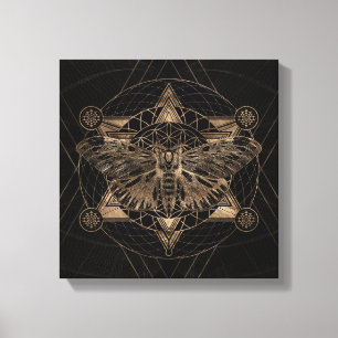 Regalmotte in Sacred Geometry - Schwarz und Gold Leinwanddruck