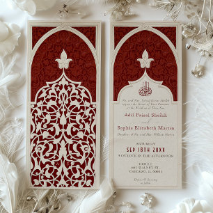 Regalrote islamische Spitzen-Hochzeitseinladung Einladung