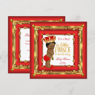 Regalroter Goldprinz Baby Shower Ethnischer Junge Einladung
