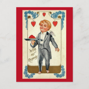 Regards Cupid Tuxedo Valentine Vintag Feiertagspostkarte