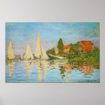 Regatta in Argenteuil von Claude Monet Poster<br><div class="desc">Das Regatta at Argenteuil von Claude Monet ist ein schönes impressionistisches Gemälde mit Segelbooten,  einem roten Bootshaus und dem blauen Wasser der Seine</div>