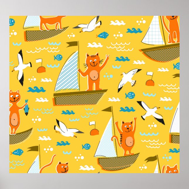 Regatta Katzen: Kinderzimmer Tier Vintag Poster (Vorne)