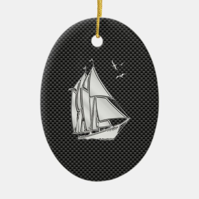 Regatta Sailboat auf Carbon Fibre Style Keramik Ornament (Vorne)