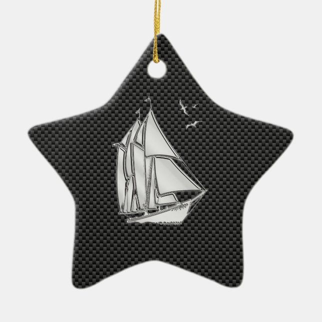 Regatta Sailboat auf Carbon Fibre Style Keramikornament (Vorne)