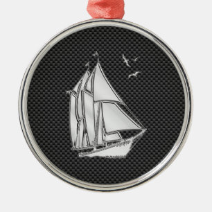 Regatta Sailboat auf Carbon Fibre Style Silbernes Ornament