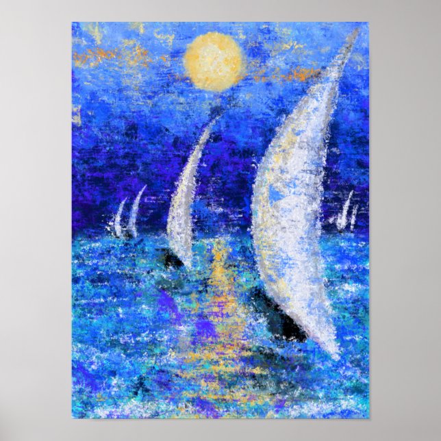 Regatta Sailing - Original Malerei Abstrakt Art Poster (Vorne)