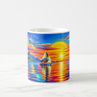 Regatta-Segelboot in den goldenen Sonnenuntergang Kaffeetasse