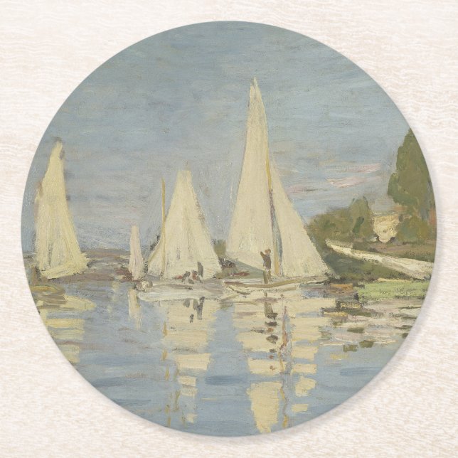 Regatten in Argenteuil, Ölgemälde, Claude Monet Runder Pappuntersetzer (Vorderseite)