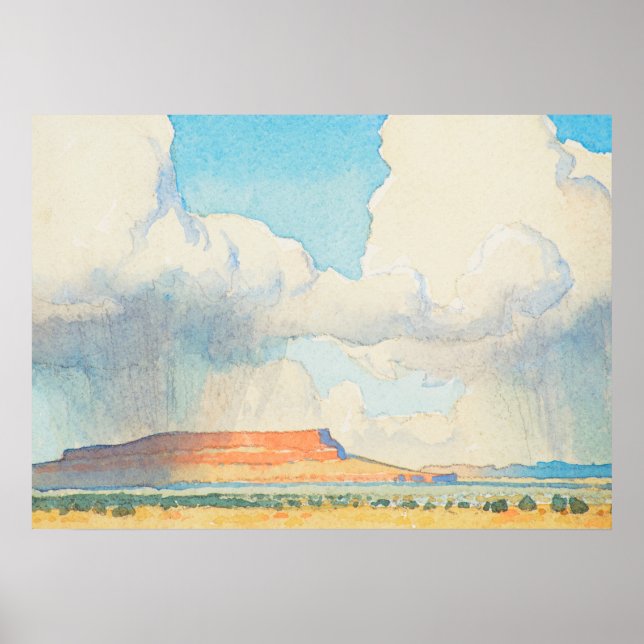 Regen auf dem Mesa, 1945 von Maynard Dixon Poster (Vorne)