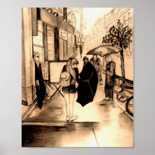 Regen auf der Rue des Abbesses Poster