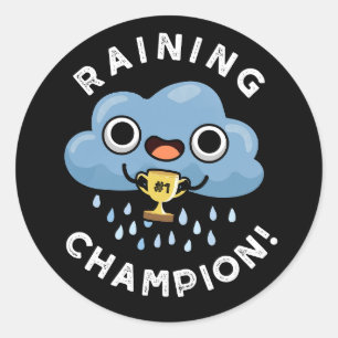 Regen Champ Funny Weather Rain Cloud Puff Dark BG Runder Aufkleber