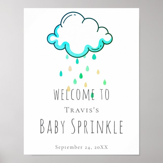 Regen Cloud Baby Boy Duschzeichen Poster (Vorne)