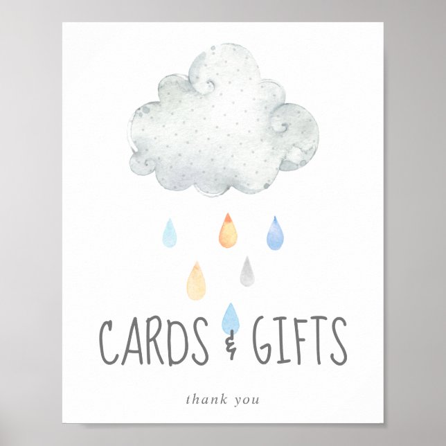 Regen Cloud Boy Baby Shower Cards und Geschenksign Poster (Vorne)