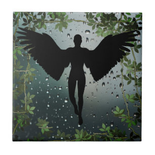Regen Efeu Glas Engel Silhouette Fliese