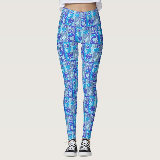 Regen fällt April Duschen Multi Blue Design Leggings (Vorderseite)