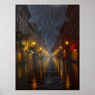 Regen in der Stadt um Mitternacht Poster