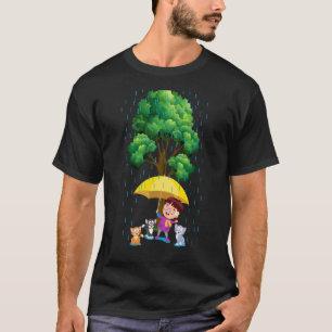 Regen Katzen Regenschirm Mädchen glücklich süß T-Shirt