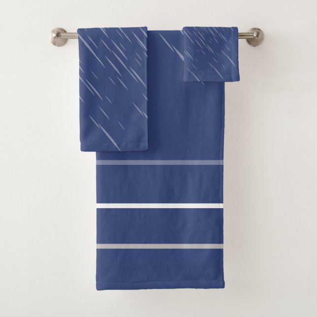 Regen Navy Blue, Streifen Muster Badhandtuch Set (Insitu)