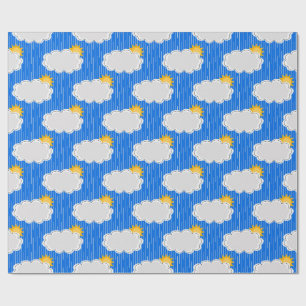 Regen Sonnenschein Wolken Muster Design Blau Geschenkpapier