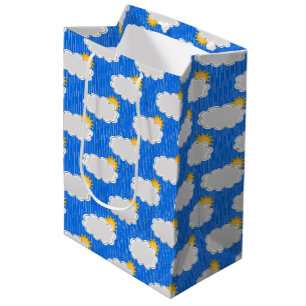 Regen Sonnenschein Wolken Muster Design Blau Mittlere Geschenktüte