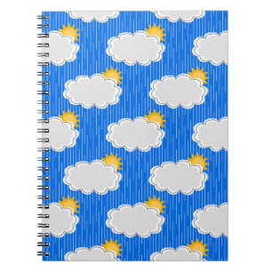 Regen Sonnenschein Wolken Muster Design Blau Notizblock