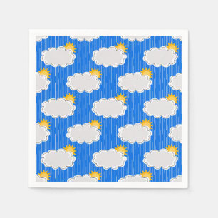 Regen Sonnenschein Wolken Muster Design Blau Serviette