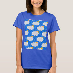 Regen Sonnenschein Wolken Muster Design Blau T-Shirt