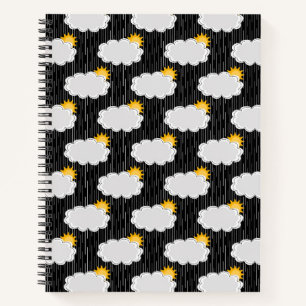 Regen Sonnenschein Wolken Muster Design Schwarz Notizbuch