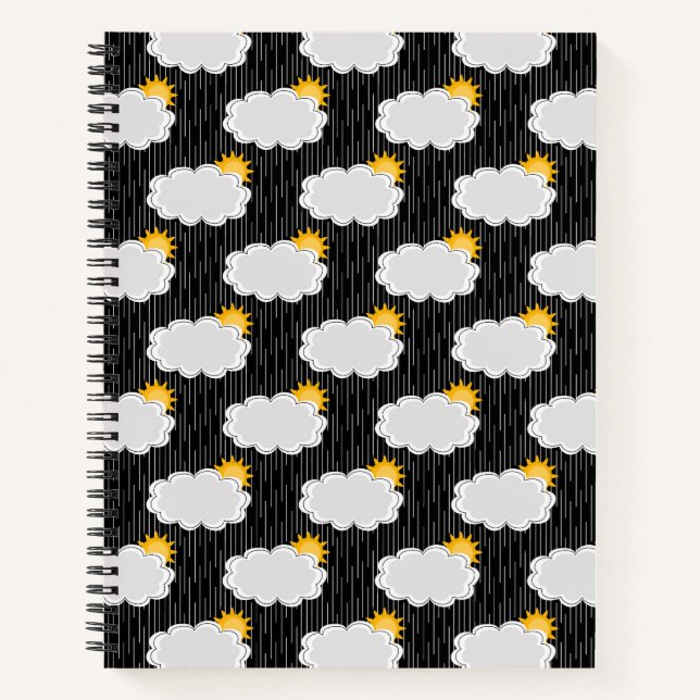 Regen Sonnenschein Wolken Muster Design Schwarz Notizbuch (Vorderseite)