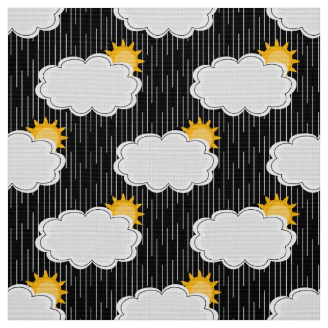 Regen Sonnenschein Wolken Muster Design Schwarz Stoff (Muster)