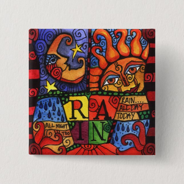 Regen - Sun und Mond-Entwurf auf quadratischem Button (Vorderseite)