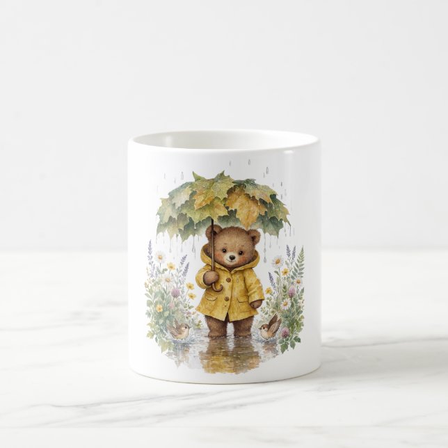 Regen-Teddybär-Herbst-Regenschirm-Kunst Kaffeetasse (Mittel)