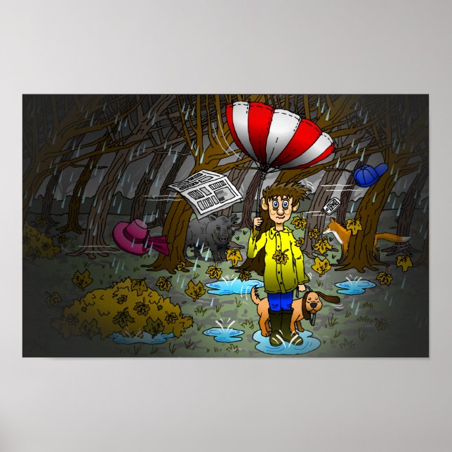 Regen- und Wind-Herbsttag Poster (Vorne)