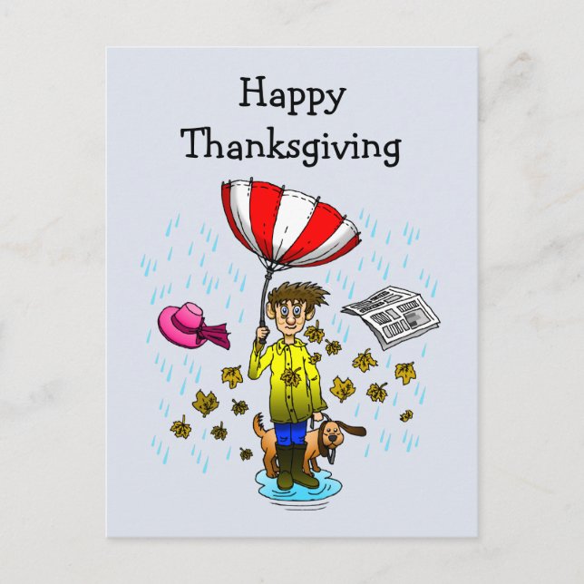 Regen und windige Tage. Happy Thanksgiving Postcar Postkarte (Vorderseite)