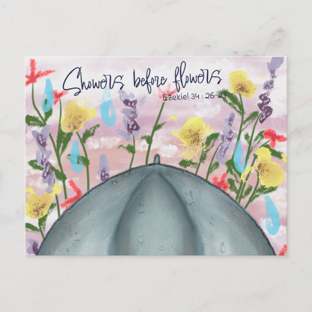 Regen vor Blumen Postkarte (Vorderseite)