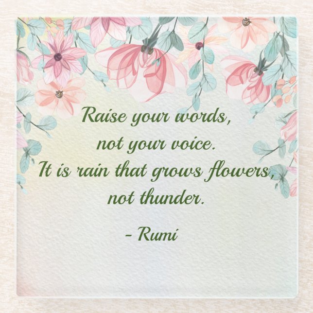 Regen wächst Blume Rumi Zitat Glasuntersetzer (Vorderseite)