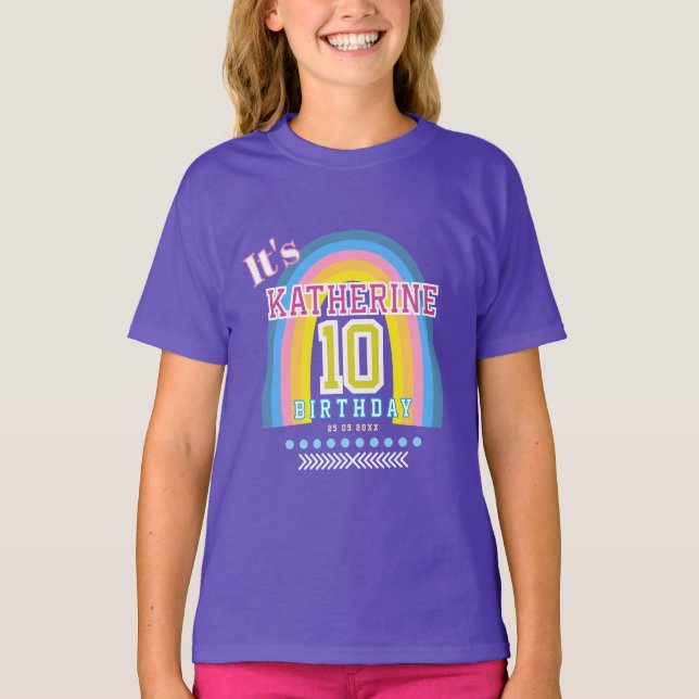Regenbogen 10. Geburtstag Blau T-Shirt (Vorderseite)