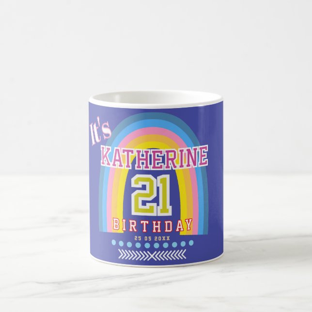 Regenbogen 21 Geburtstag Blau Kaffeetasse (Mittel)