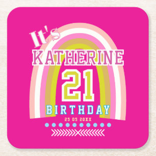 Regenbogen 21. Geburtstag Hot Pink Rechteckiger Pappuntersetzer