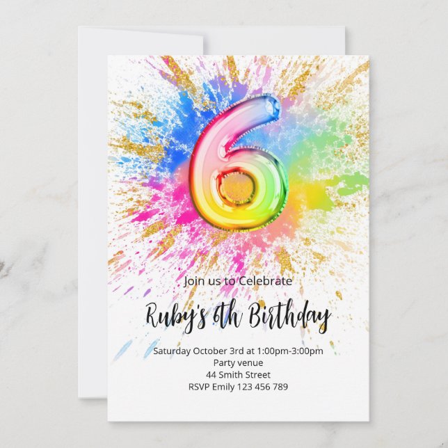 Regenbogen 6. Geburtstagseinladung Einladung (Vorderseite)
