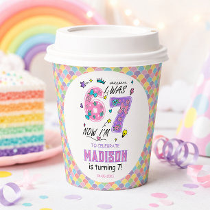 Regenbogen 7. Geburtstag Ich war 6, jetzt 7 Ki Pappbecher