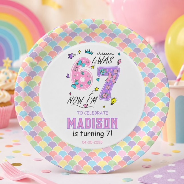 Regenbogen 7. Geburtstag | Ich war 6, jetzt 7 | Ki Pappteller (Rainbow 7th Birthday | I Was 6, Now 7 | Kids Paper Plates
)