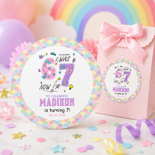 Regenbogen 7. Geburtstag Ich war 6, jetzt 7 Ki Runder Aufkleber