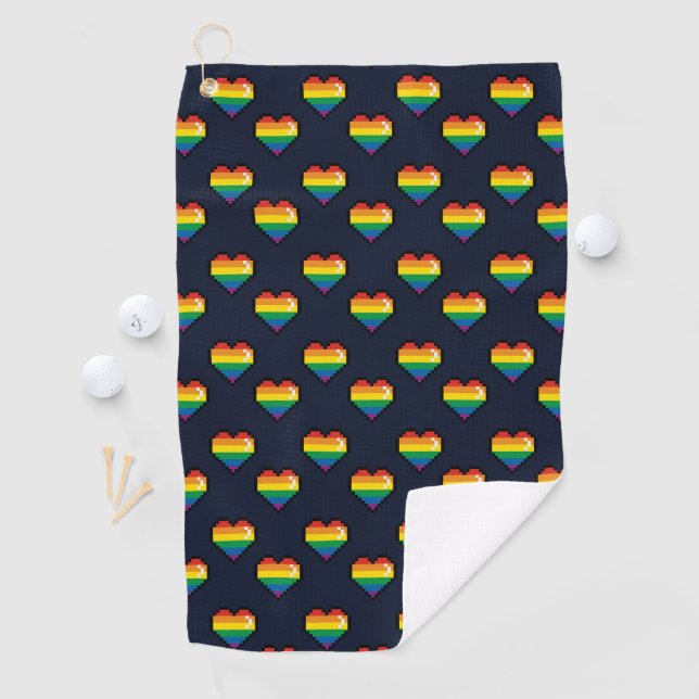 Regenbogen 8 Bit Herzstück Muster Golfhandtuch (Insitu)