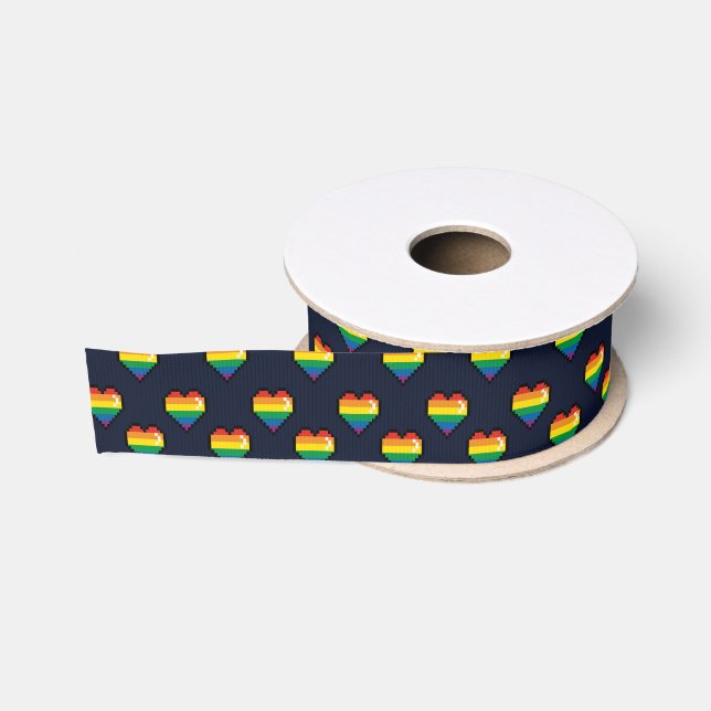 Regenbogen 8 Bit Herzstück Muster Ripsband (Spule)