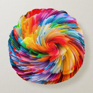 Regenbogen Abstrakt Lebendiger Strudel Modern Rundes Kissen
