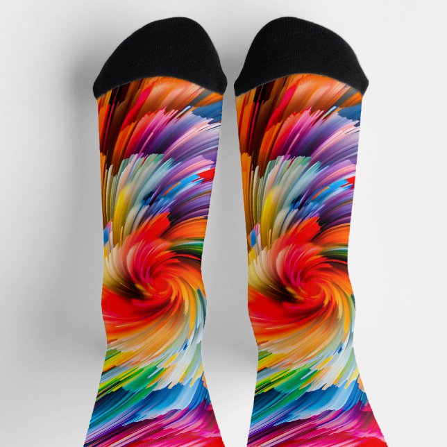 Regenbogen Abstrakt Lebendiger Wirbel Modern Socken (Oben)