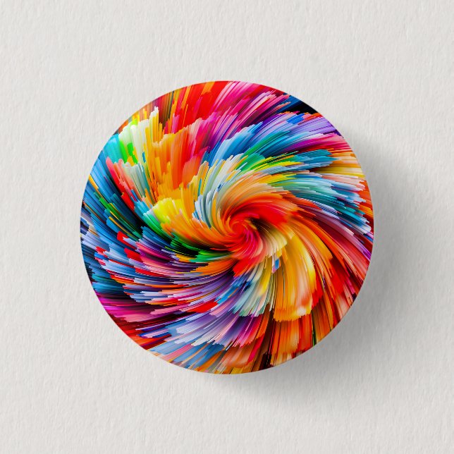 Regenbogen-Abstrakte Lebendige Spirale Modern Button (Vorderseite)